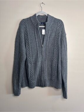 GAP Men's Charcoal Cable-Knit Full Zip Sweater Wool L New NWT